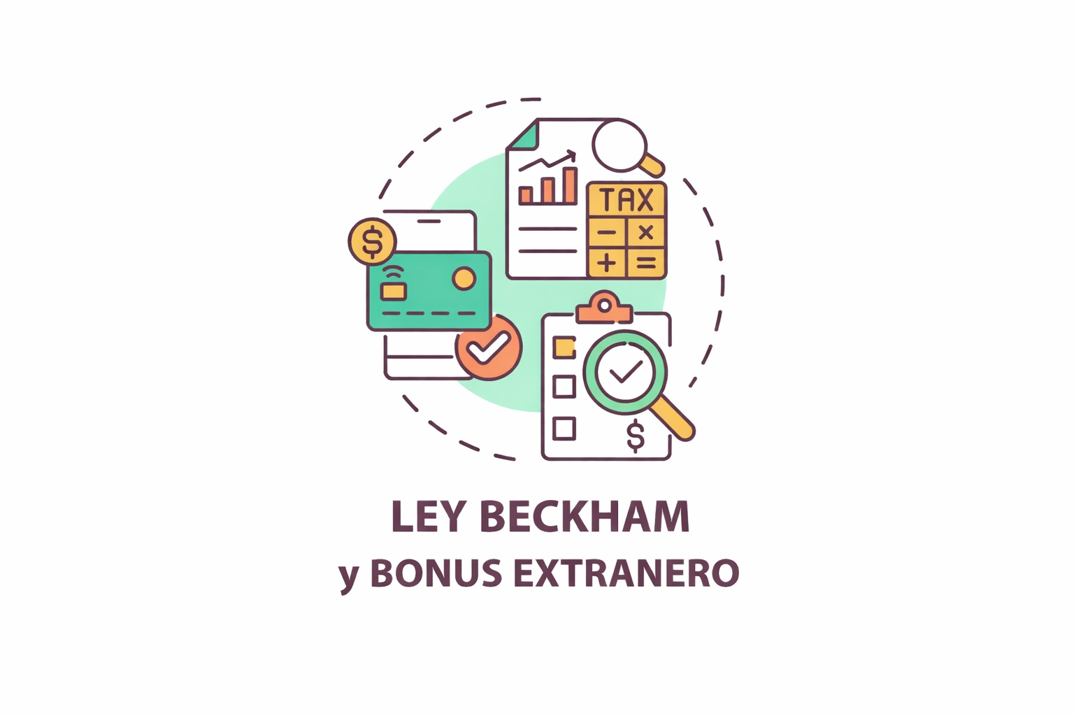 Iconos de revisión fiscal y documentación tributaria para impatriados acogidos a la Ley Beckham